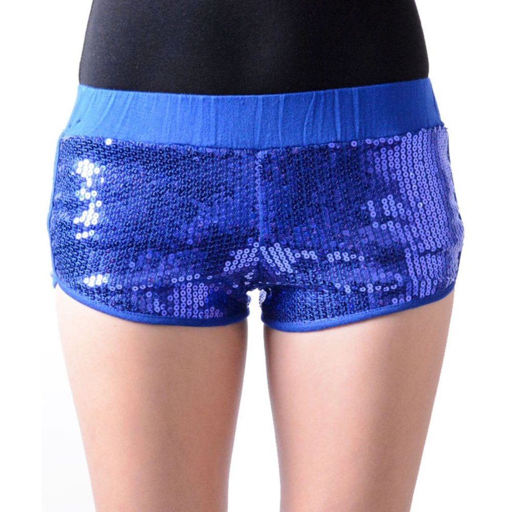 Juniors Royal Blue Metallic Stretch Bling Dancer Club Sequin Mini Shorts Pants